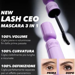 Mulac Lash Ceo Mascara 3 in 1 Volumizzante, Allungante e Incurvante
